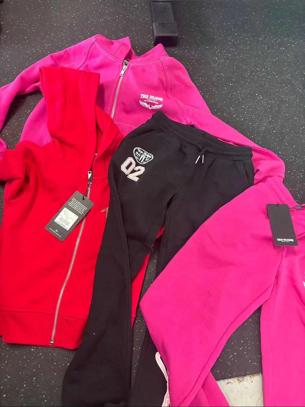 NWT Kids LOT True Religion Kids Girls Bright Pink Red Fleece Jacket & Sweatpant